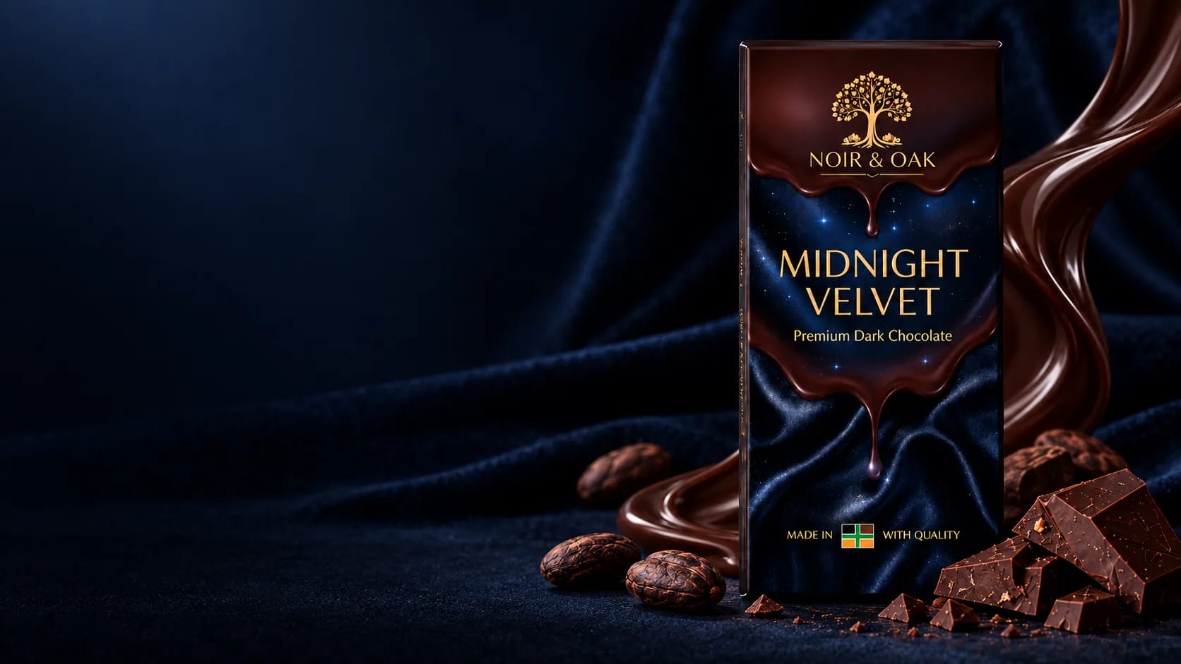 NOIR & OAK Midnight Velvet luxury chocolate campaign
